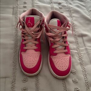 Pink and White Air Jordan Sneakers
